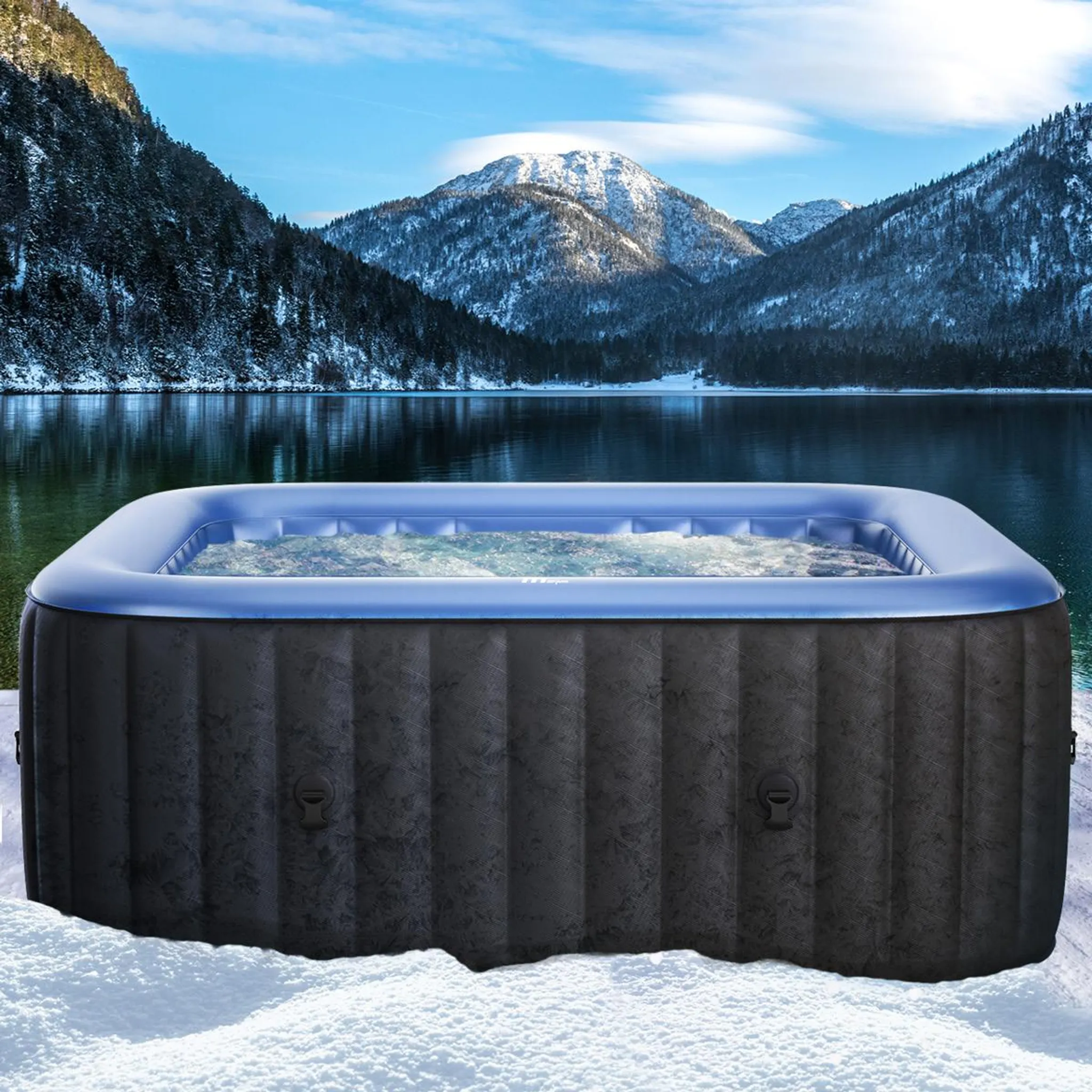 BRAST Whirlpool aufblasbar MSpa Tekapo für 4 Personen 158x158cm In-Outdoor Pool 108 Massagedüsen Energiespar-Timer Heizung Aufblasfunktion per Knopfdruck Bubble Spa Wellness Massage