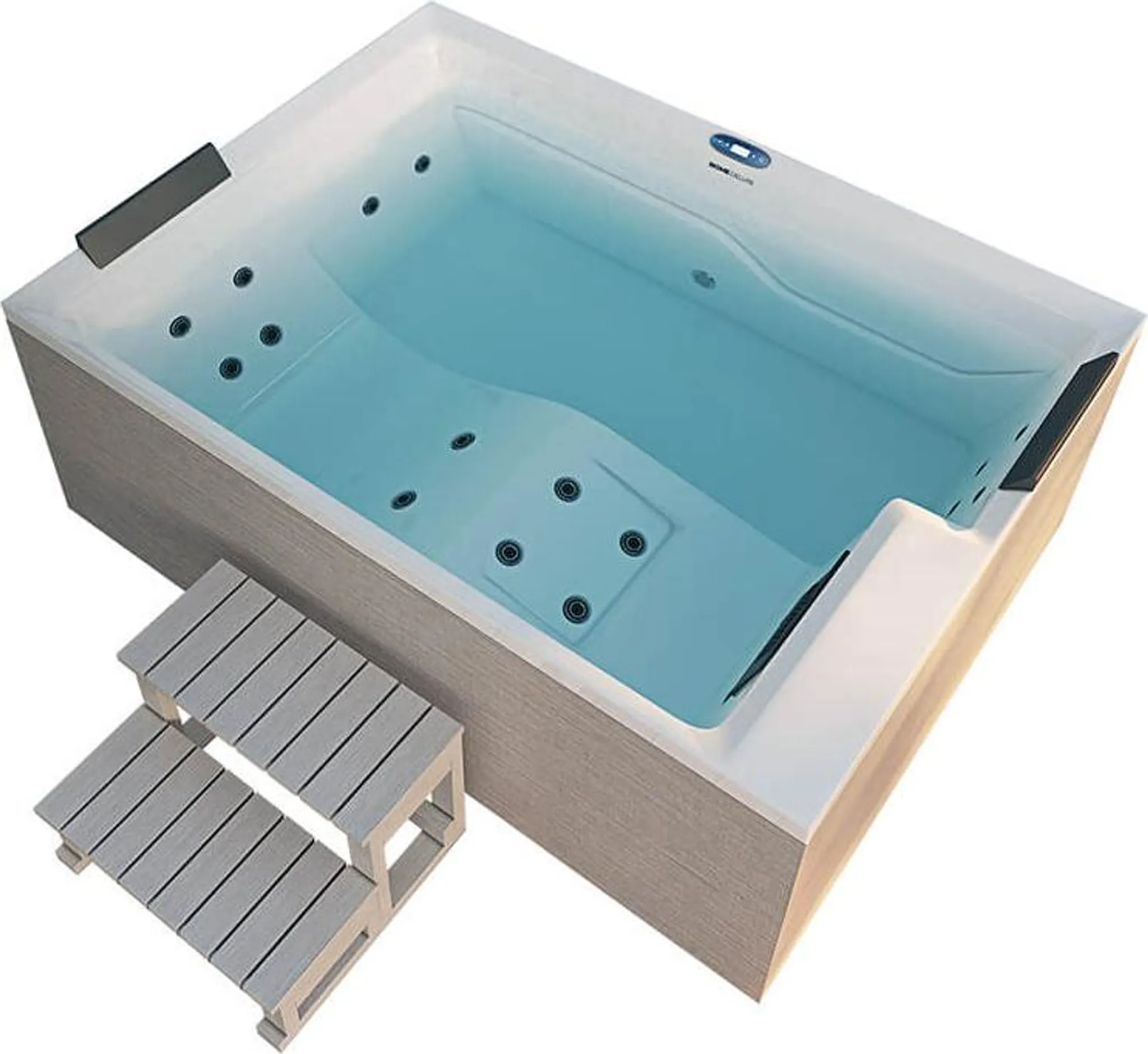 HOME DELUXE - Outdoor Whirlpool NIMBUS DELUXE - mit Treppe und Thermoabdeckung - Maße: 190 x 140 x 70 cm- Inkl. Heizung, 18 Massagedüsen I Außen Whirlpool für 2 Personen