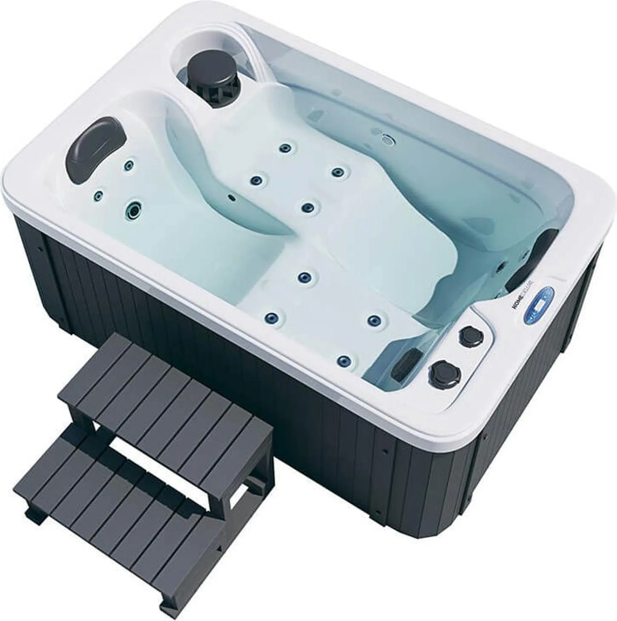 Home Deluxe - Outdoor Whirlpool HORIZON Plus - inkl..Treppe und Thermoabdeckung, ca. 115 x 175 x 70 cm, inkl. Heizung und Massage I Whirlpool Badewanne Outdoor Badewanne