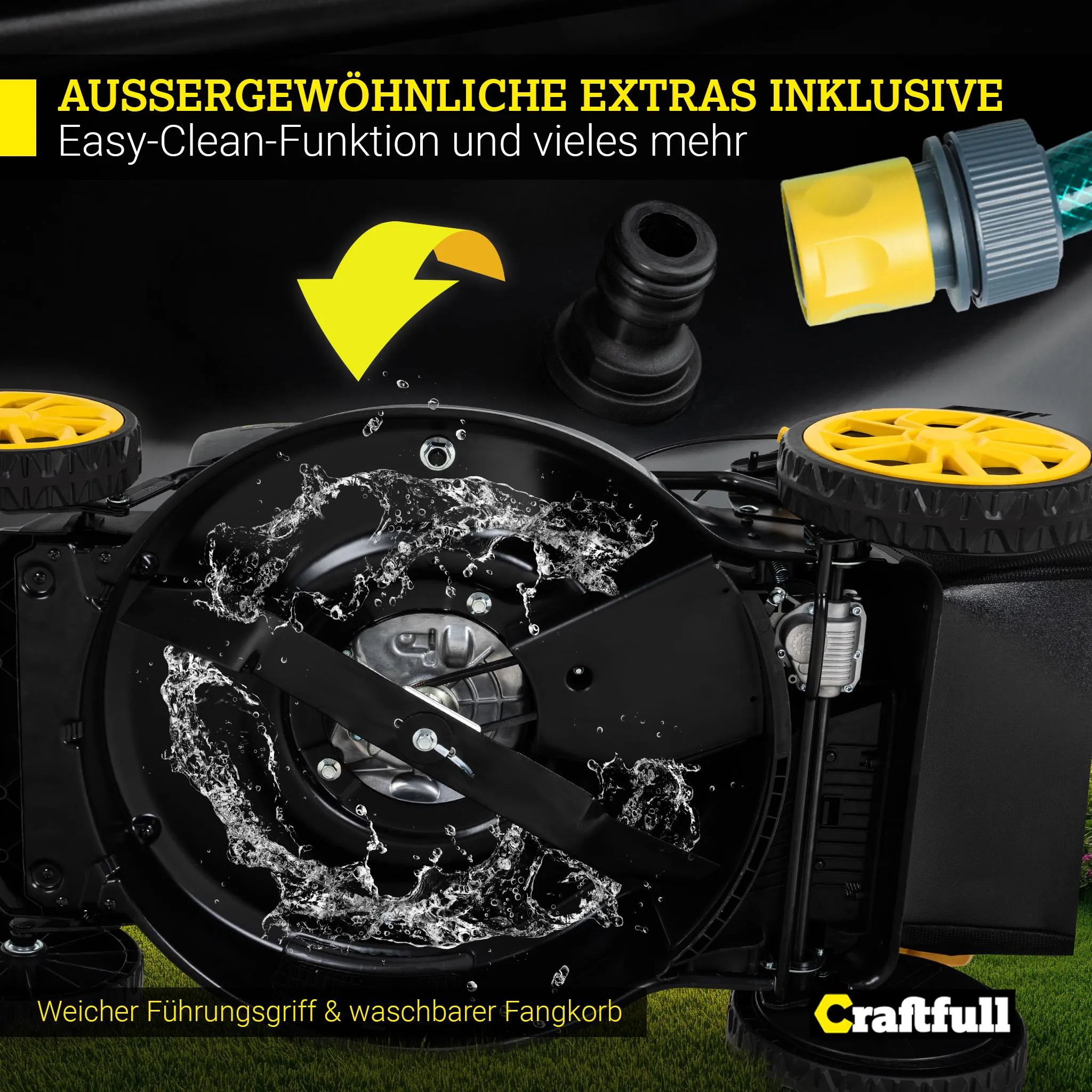 Craftfull Benzin Rasenmäher | 4-in-1 - 190 ccm Motor - 53 cm Schnittbreite - 6 PS - Elektrostarter - Mulchfunktion - Seitenauswurf - 60 Liter Fangkorb – Bild 7