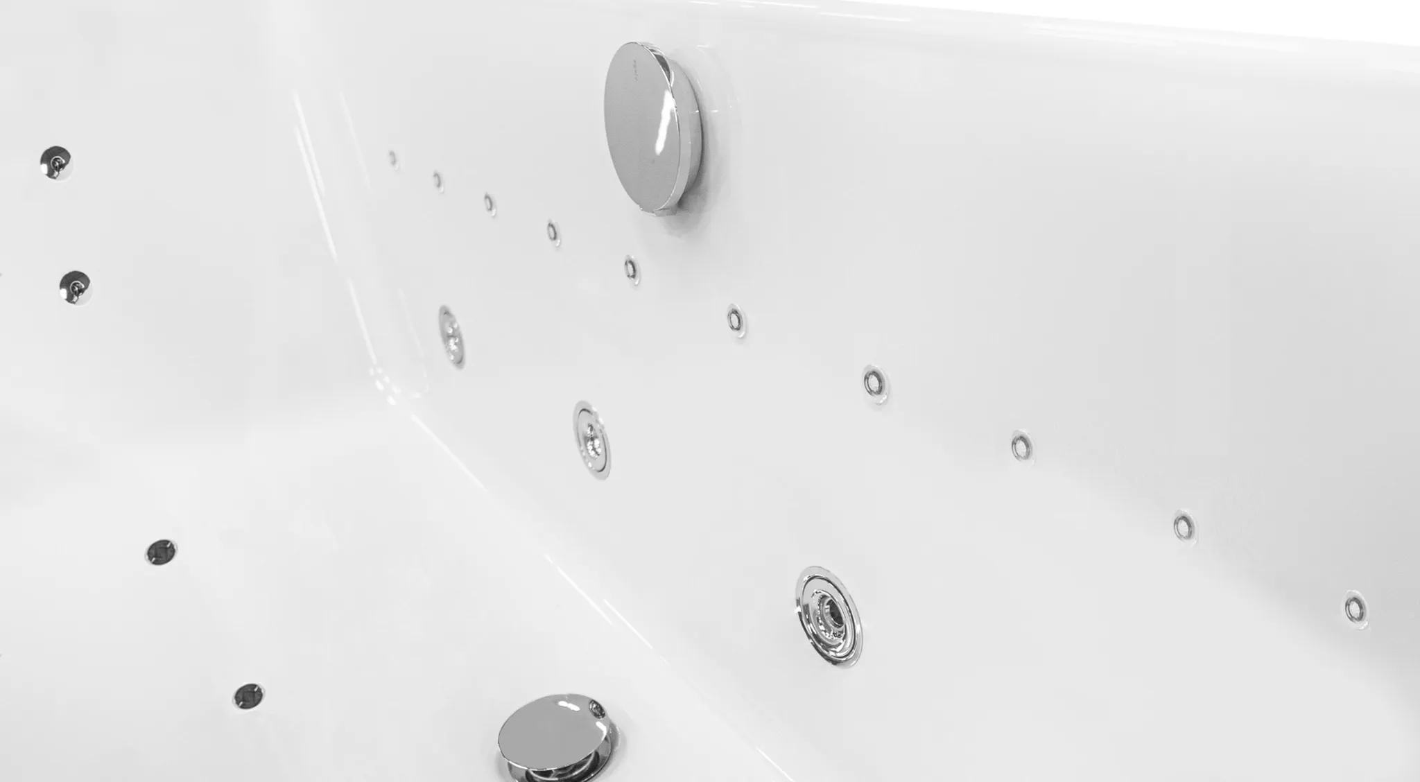 Basera PREMIUM Indoor Eck-Whirlpool Badewanne Guam Links 180 x 130 cm für 2 Personen mit 25 Massagedüsen, Heizung, Ozongenerator, Wasserfall, LED-Ambiente, Touchpanel, Bluetooth, Radio – Bild 3