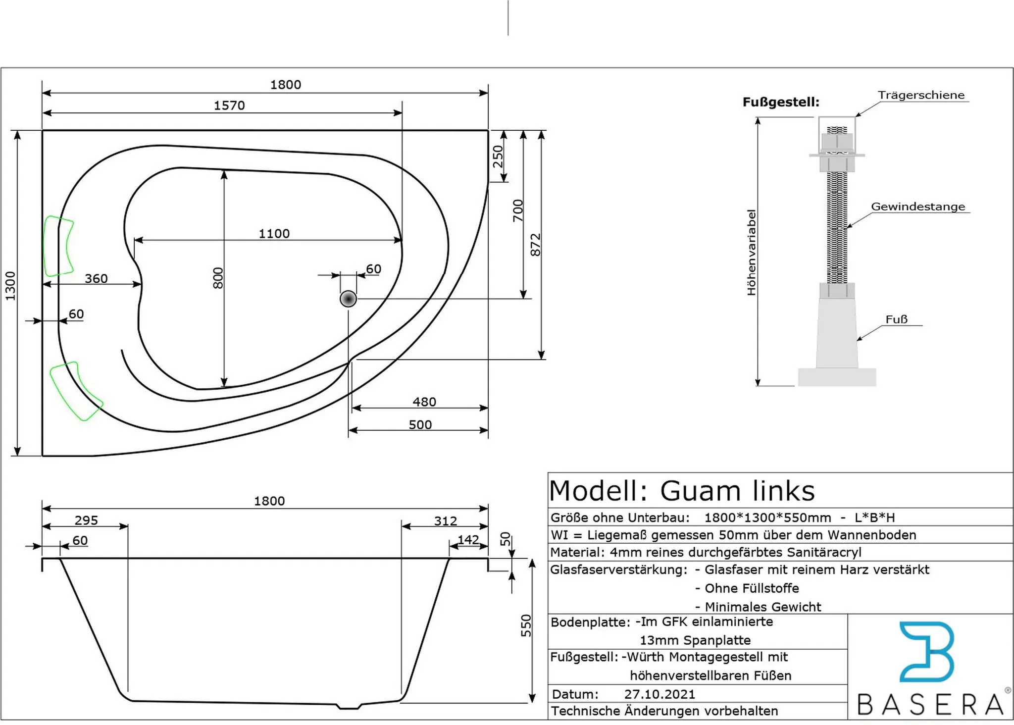 Basera PREMIUM Indoor Eck-Whirlpool Badewanne Guam Links 180 x 130 cm für 2 Personen mit 25 Massagedüsen, Heizung, Ozongenerator, Wasserfall, LED-Ambiente, Touchpanel, Bluetooth, Radio – Bild 8