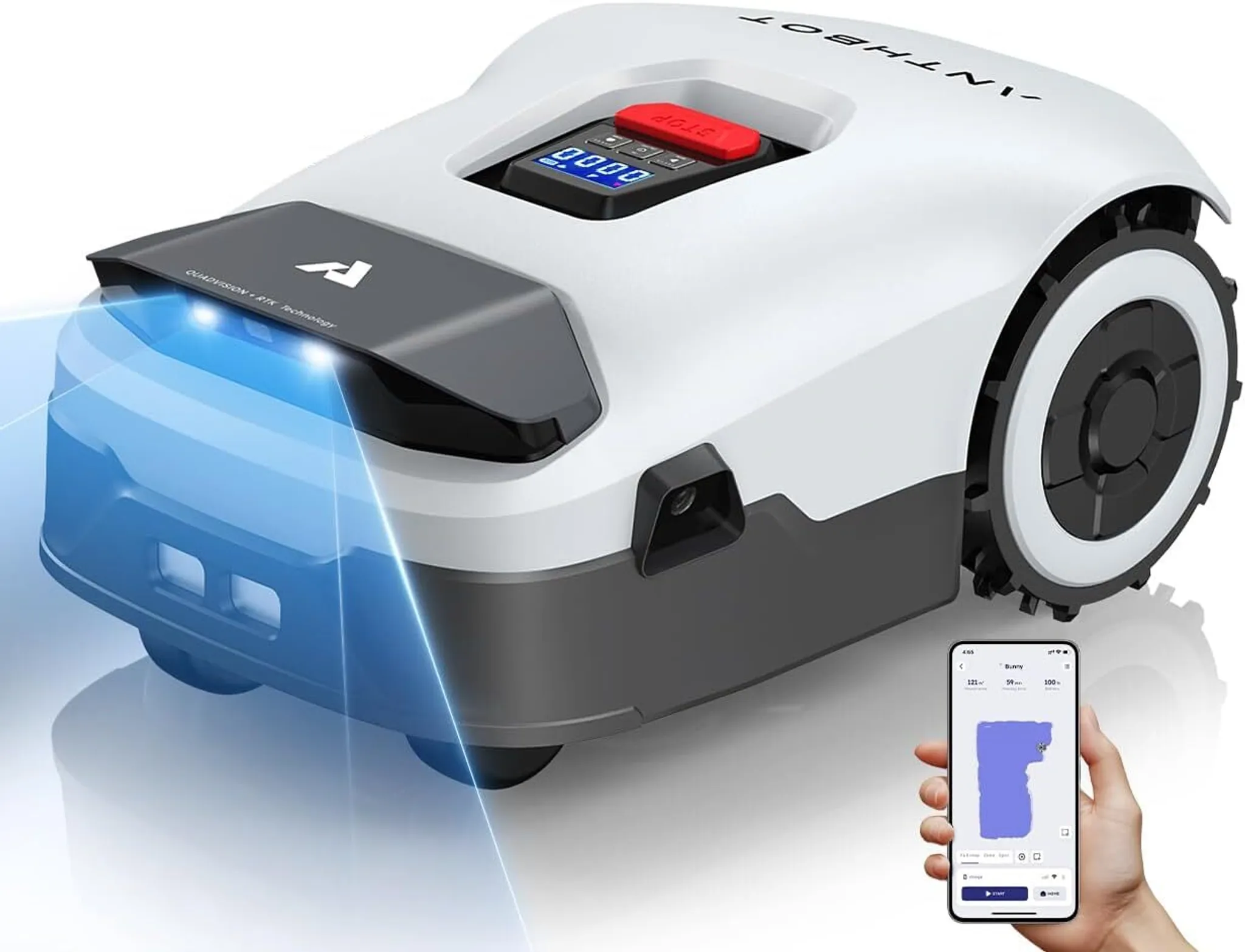 ANTHBOT KI Mähroboter ohne Begrenzungskabel Max. 900m², RTK+4-Kamera-Vision, Rasenmäher Roboter, KI Auto Kartierung,Igelschutz, Genie 600