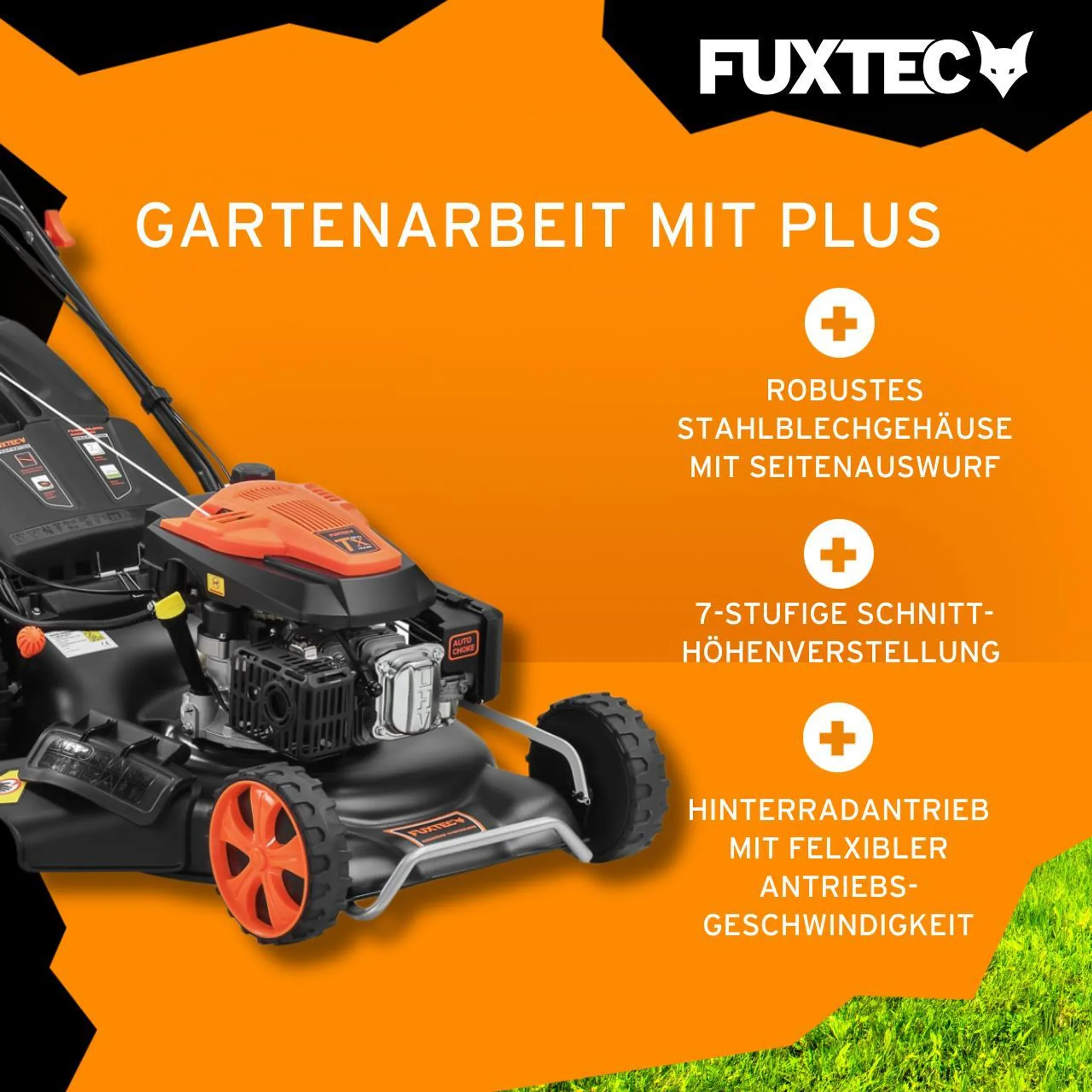 FUXTEC 4in1 Benzin Rasenmäher FX-RM5396es-PRO - 196ccm | 53cm | 42Kg | E-Start | Selbstantrieb | 70L | Mulchfunktion | 4-Tackt | Seitenauswurf – Bild 4