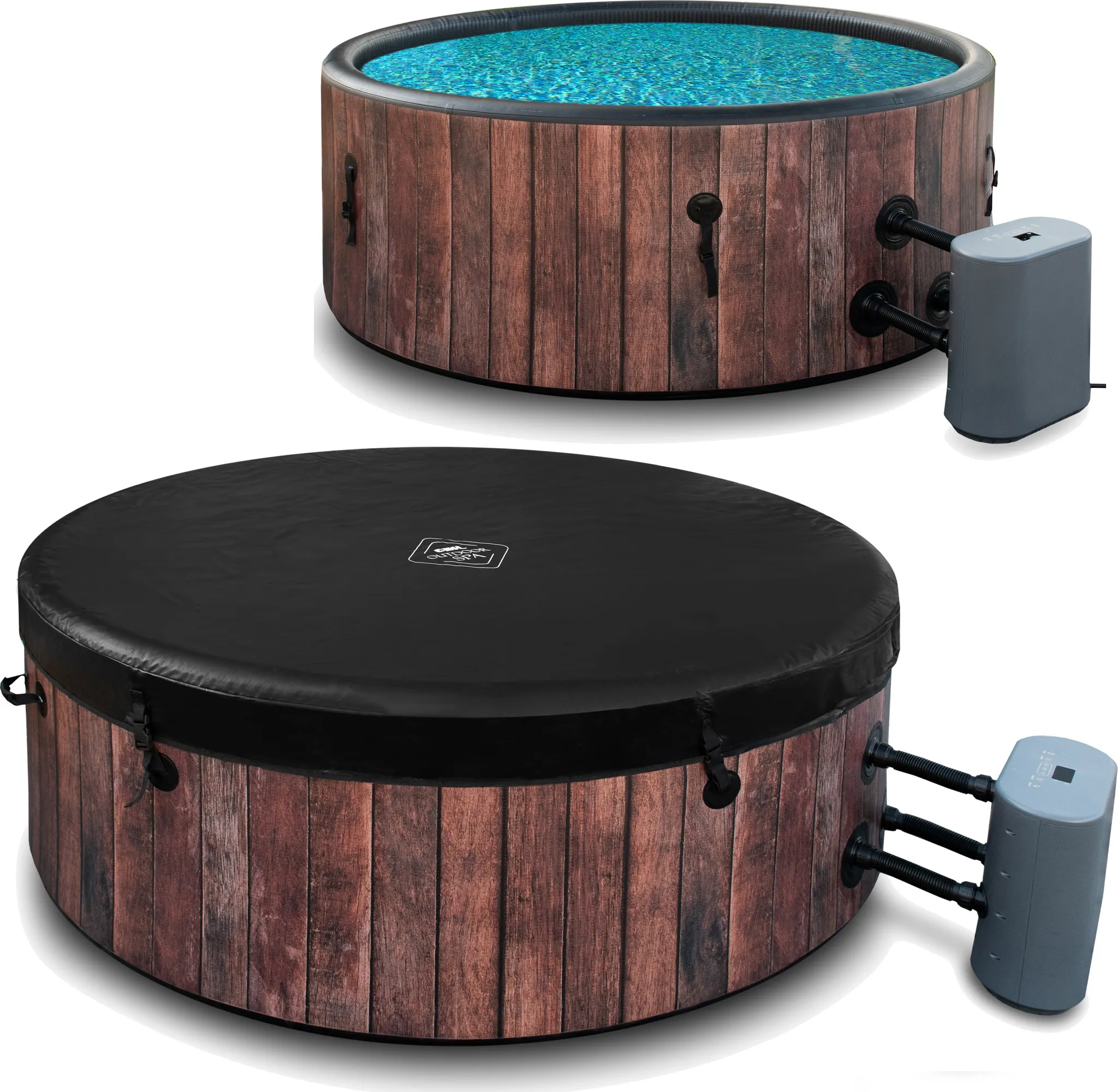 COIL Whirlpool SPA Aufblasbar, Schwimmbad mit Hydromassage, extra dünn, In- & Outdoor, 6 Personen, 175 cm, RUSTICAL