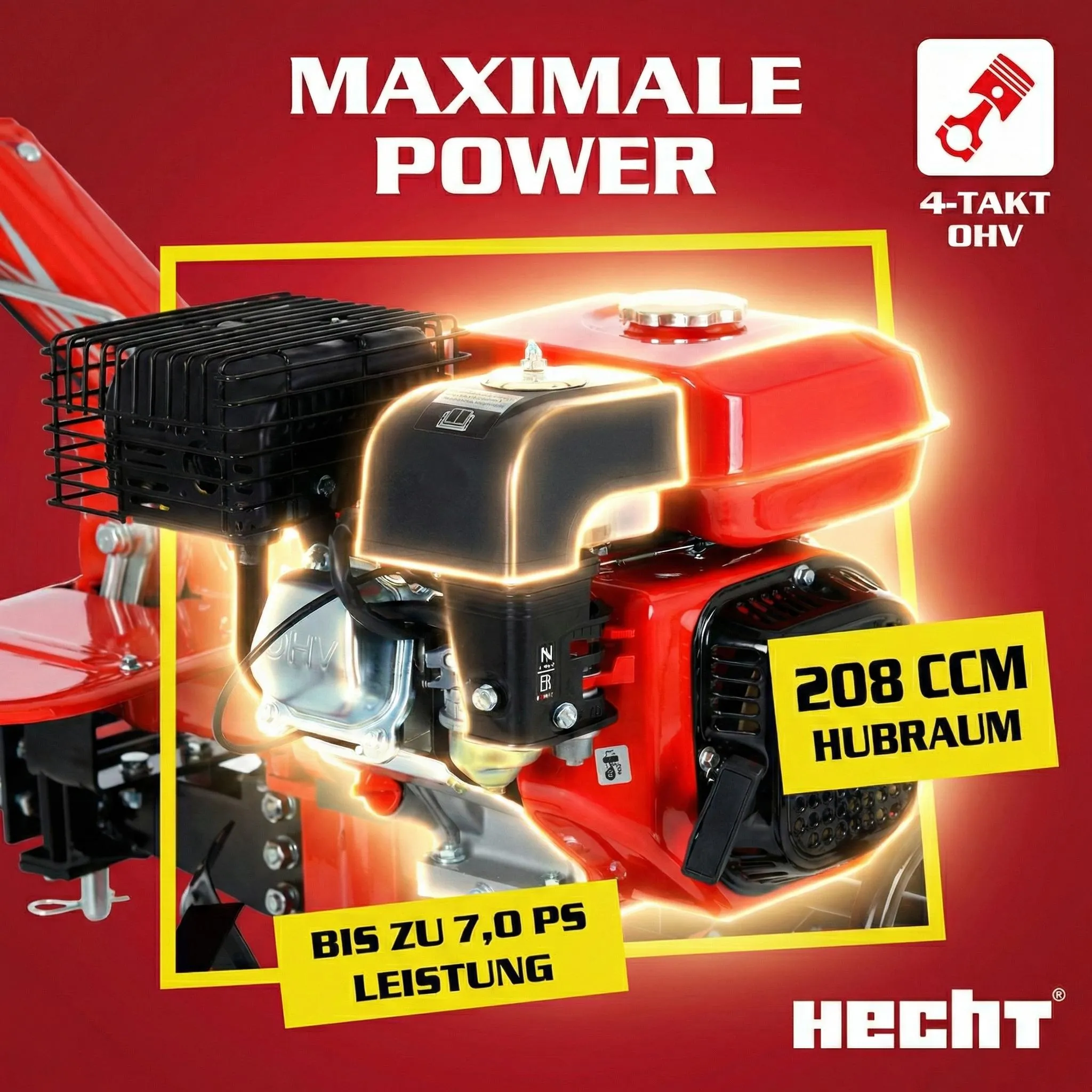 HECHT 7100 Gartenhacke Benzin | 81-104 cm Arbeitsbreite | 7 PS | 208 cm³ | 13,5 km/h | optionaler Anhänger