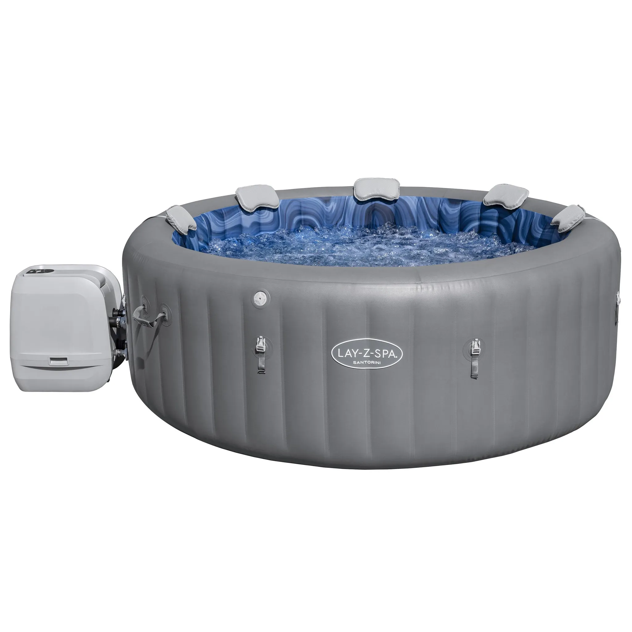 Bestway® LAY-Z-SPA® Energiespar-Whirlpool Santorini Hydrojet Pro™ mit App-Steuerung, für 7 Personen Ø 216 x 80 cm, Graphit
