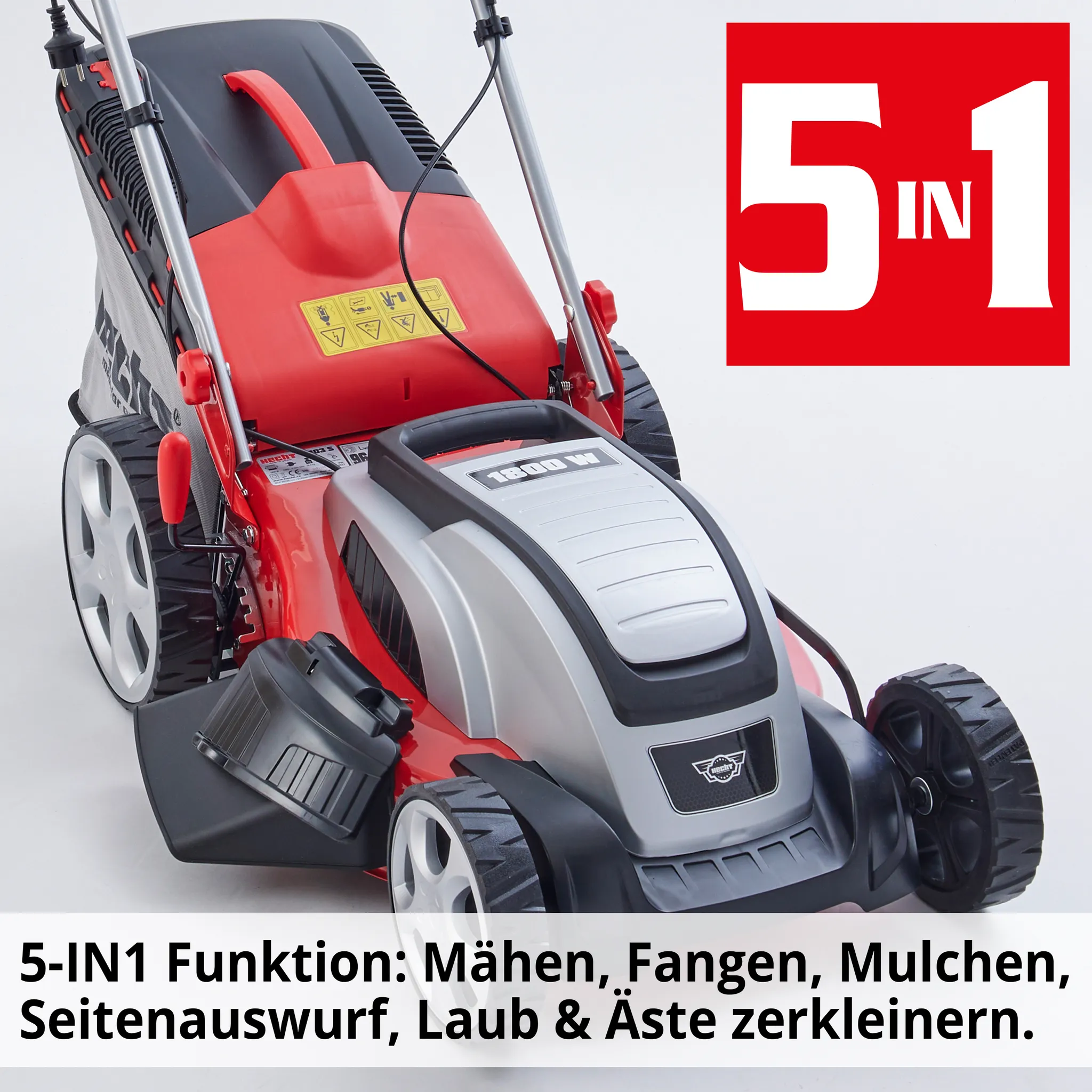 HECHT Rasenmäher Elektro mit Antrieb 1803 S | 5in1 | 46 cm Schnittbreite | 1800 W | 60 L Fangkorb | Mulchkit | Stahlgehäuse – Bild 5
