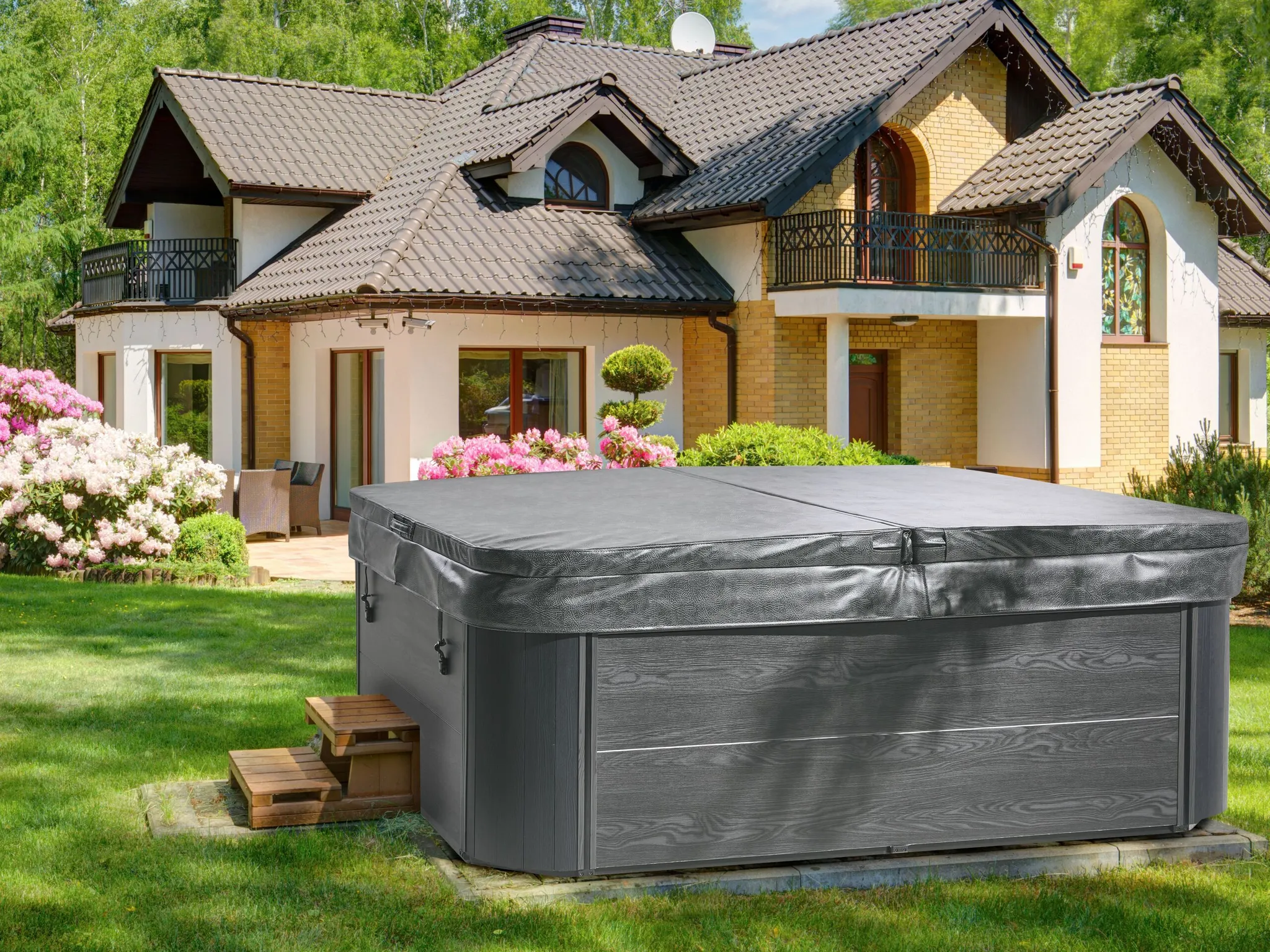 BELIANI Outdoor Whirlpool Weiß Acryl und Aluminium Rechteckig 180 x 215 cm mit LED Hydromassage Schutzhülle für 4 Personen Garten Draußen Terrasse – Bild 6