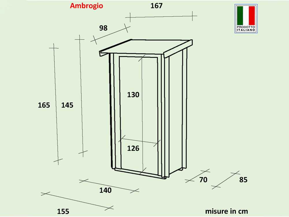 Alce Ambrogio 155x85 grün - Gerätehaus aus Holz - Einseitiges Dach - 155x85x165 cm
