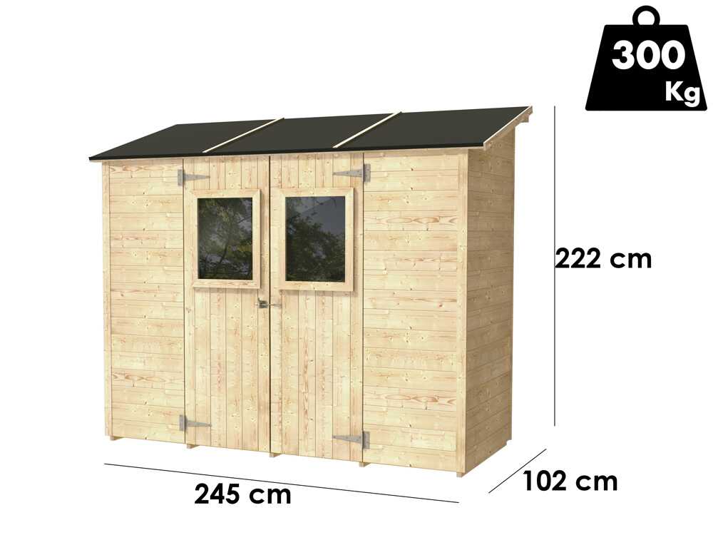 Alce Vaniglia 245x102 – Gerätehaus aus Holz – Mit Frontfenster – 245x102x222 cm – Bild 3