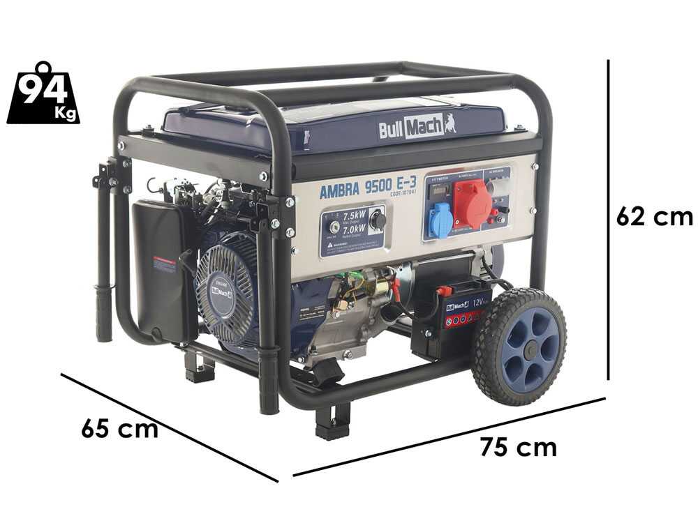 BullMach AMBRA 9500 E-3 - Benzin-Stromerzeuger auf Rädern mit AVR-System 7.5 kW - Dauerleistung 7 kW - 400V + ATS