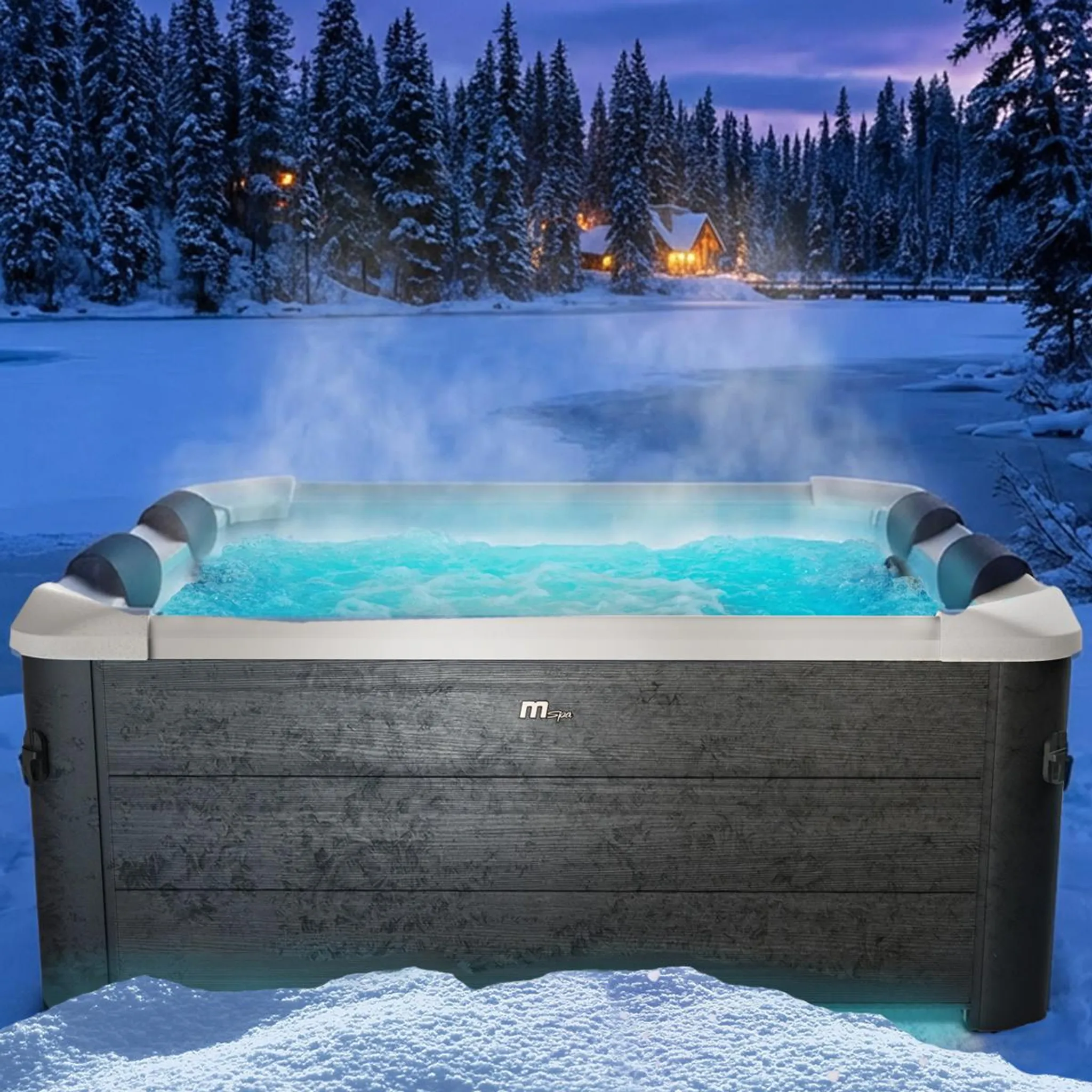 BRAST Whirlpool MSpa Oslo Plus XXL mit Fester Außenwand | LED-Beleuchtung 20 einstellbare Farben für 6 Personen | 180x180x65cm | 140 Massagedüsen | Ganzjähriger Einsatz Winterfest | In & Outdoor Pool