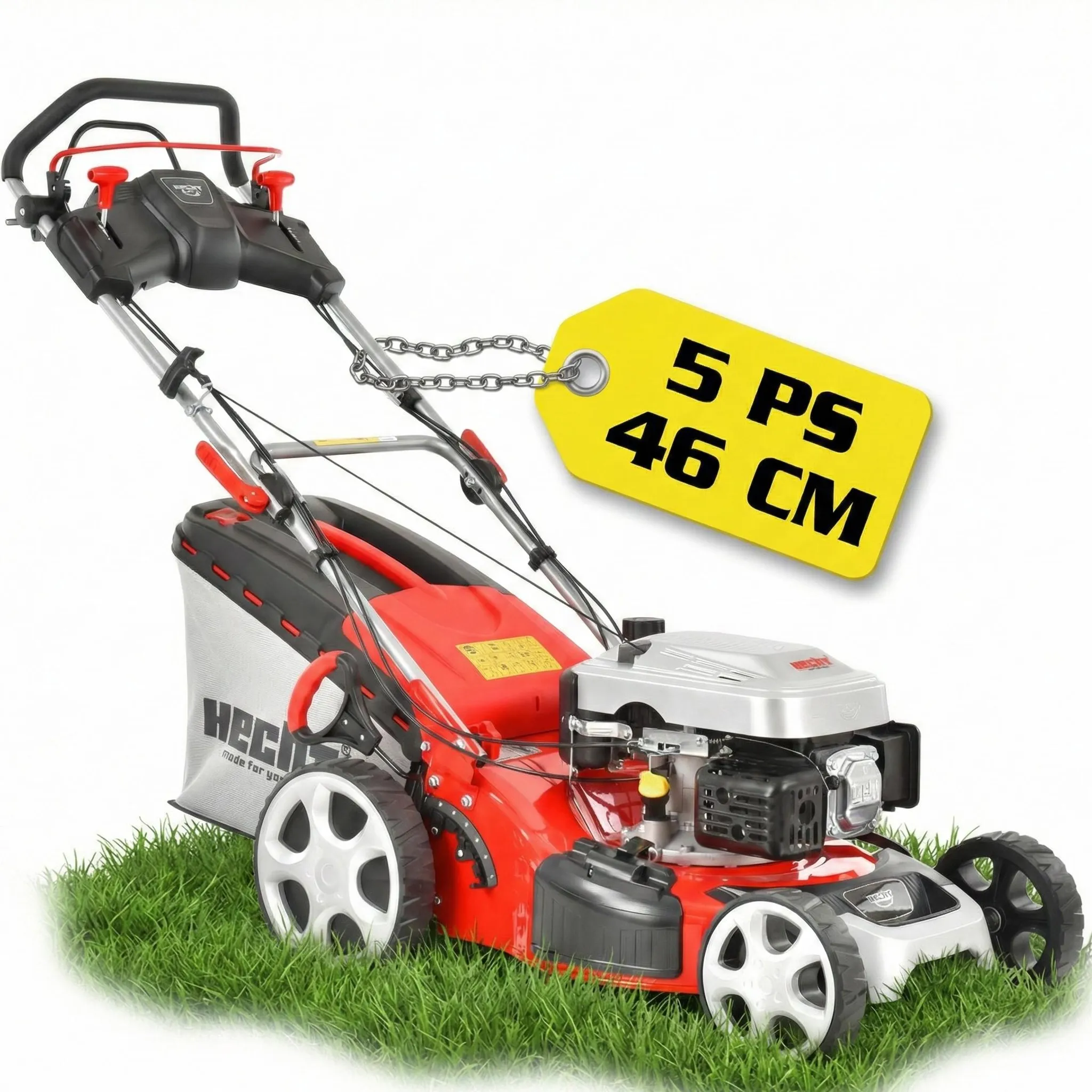 HECHT 5484 SX Rasenmäher Benzin | mit Antrieb | 46 cm Schnittbreite | 5in1 | 5PS | 60L | Grasfangkorb | zentrale Höhenverstellung