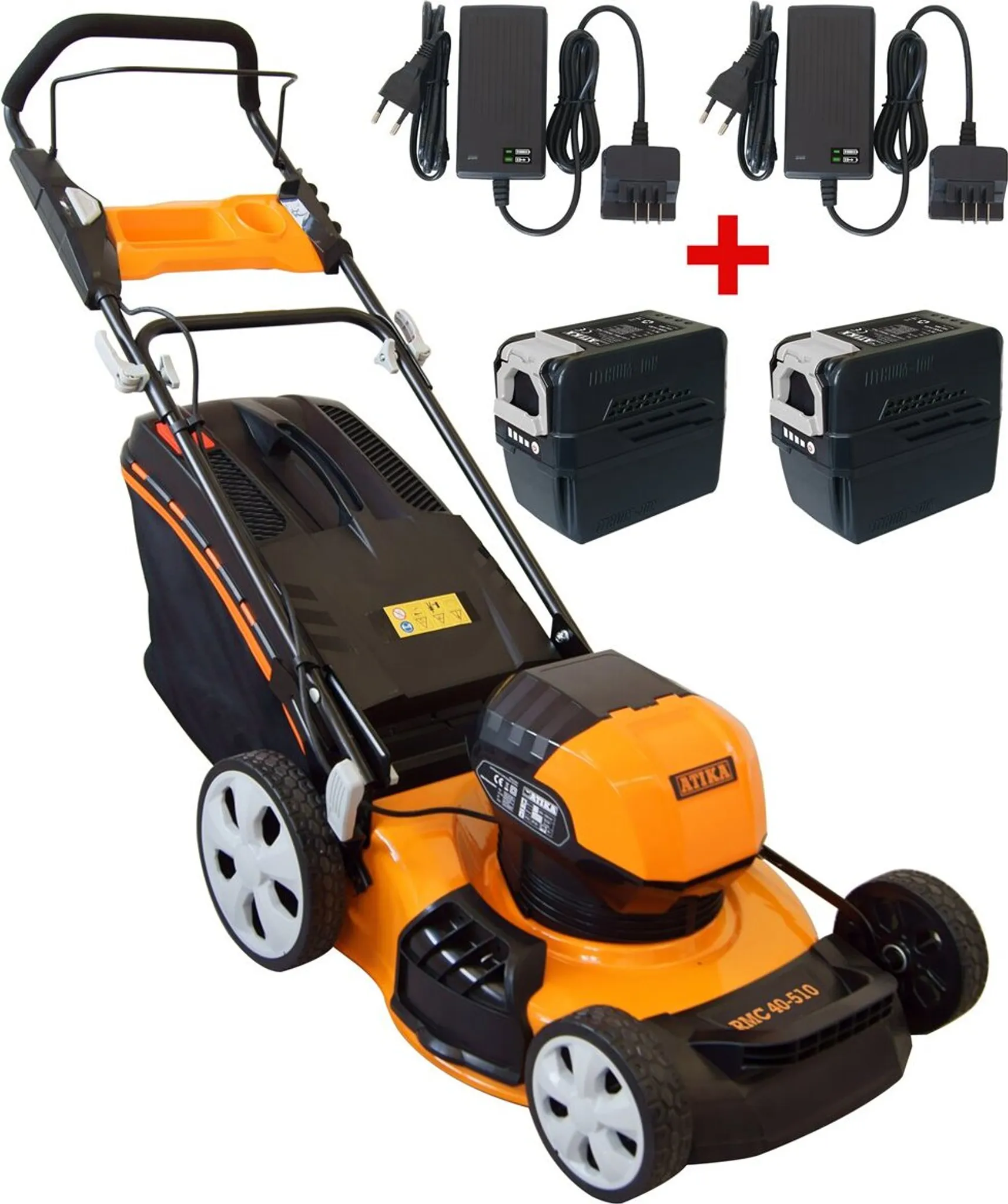 ATIKA RMC 40-510 Akku Profi Rasenmäher Mäher, 2x 4,0 Ah, 36 V, 2x Ladegerät für Rasenpflege, Gärten