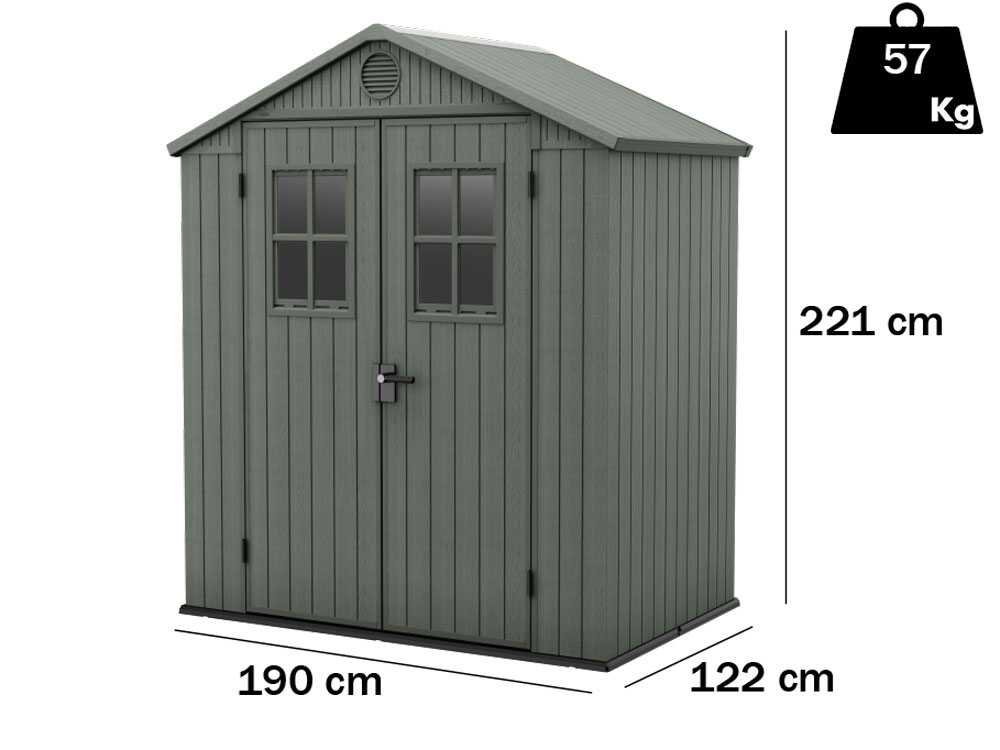 Keter Darwin grün - Gartenhaus - mit Frontfenstern - 190x122x221 cm