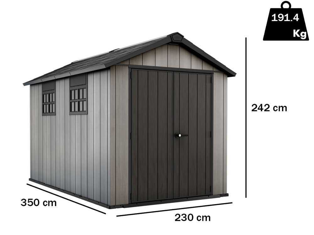 Keter Oakland 7511 - Gartenhaus - mit Doppeltür und Fenster - 230x350x242 cm